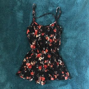 Black floral rose romper